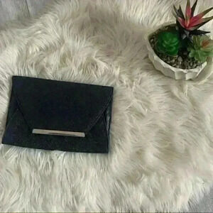 Apt 9 black glitter wi/ silver magnetic clasp evening clutch purse